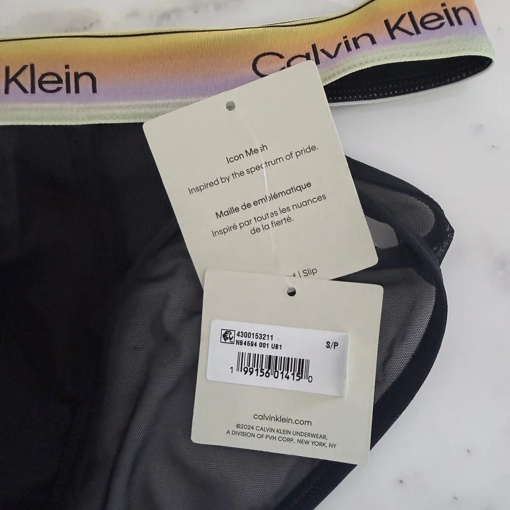 Calvin Klein Icon Mesh Pride Briefs Black Rainbow Waistband NB4594 Small
